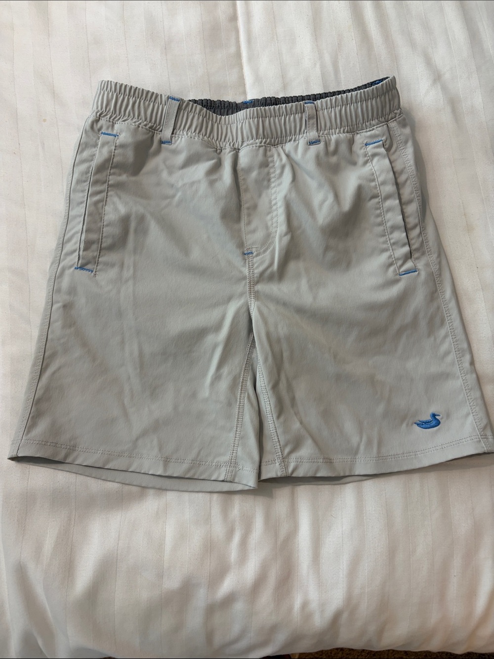 Southern Marsh Boys Khaki Shorts with Blue Logo